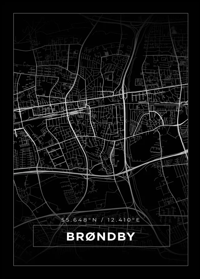 Mapa - Brøndby - Cartaz Preto