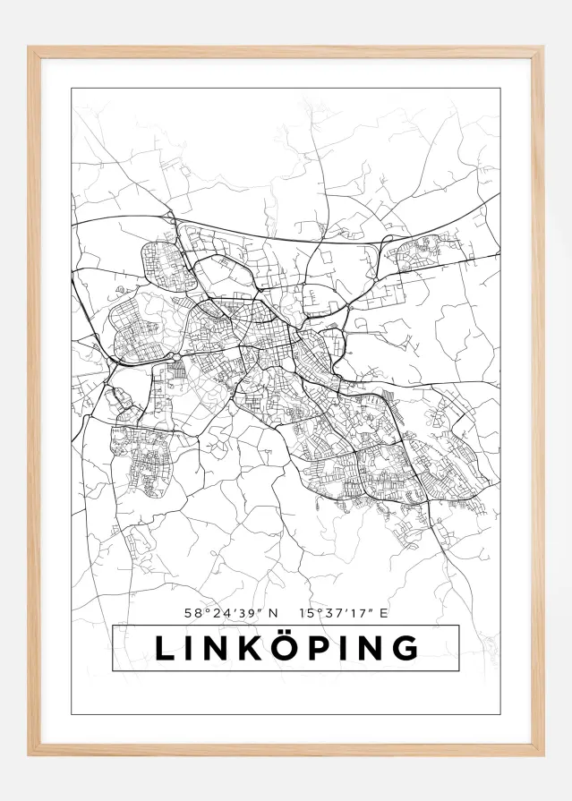Mapa - Linköping - Cartaz Branco
