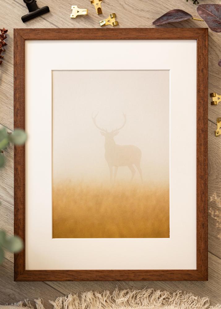 Moldura Hermes Teak 60x90 cm - passe-partout Branco 50x75 cm