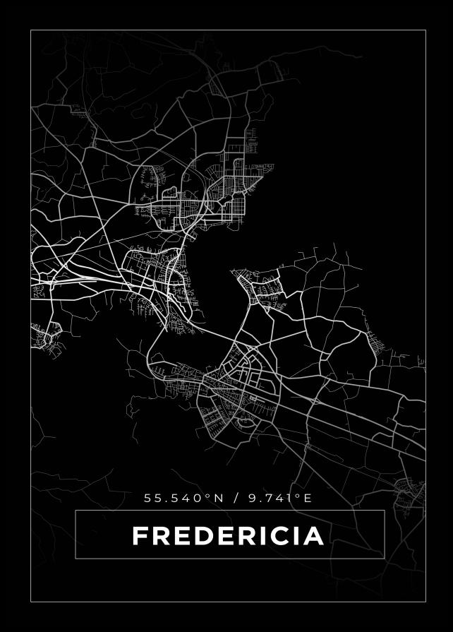 Mapa - Fredericia - Cartaz Preto