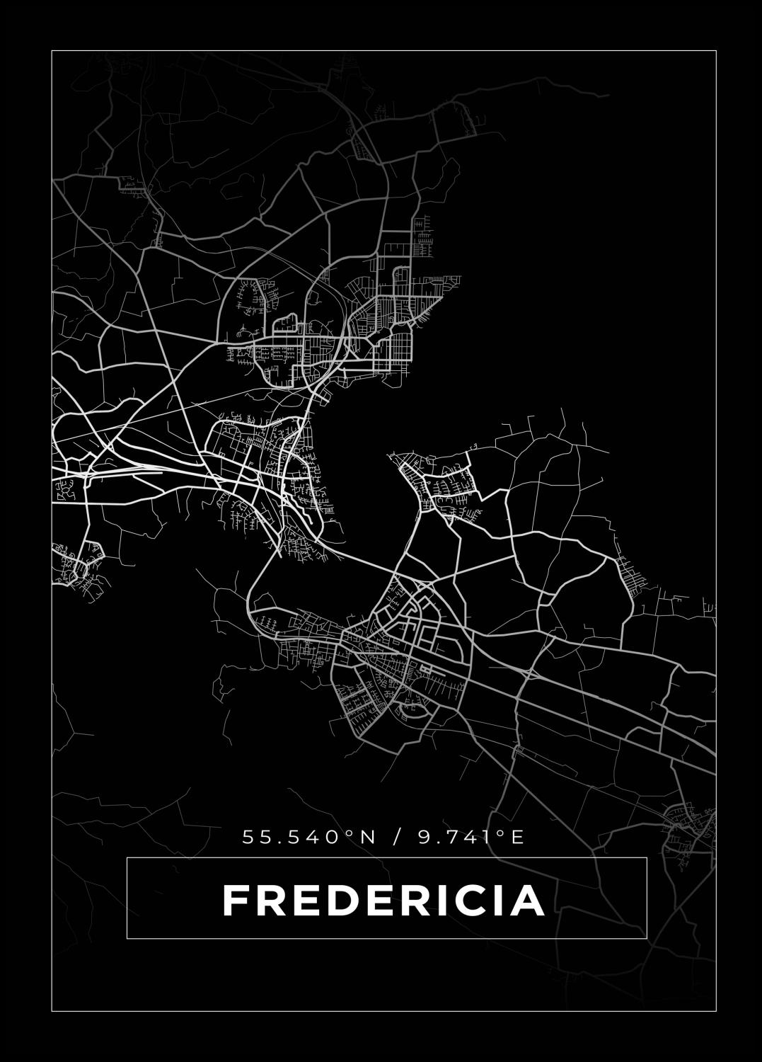 Product Image for Mapa - Fredericia - Cartaz Preto (21x29.7 cm (A4))