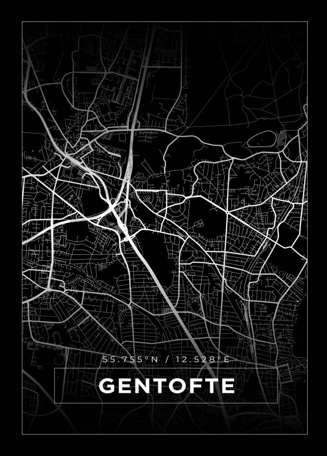 Mapa - Gentofte - Cartaz Preto