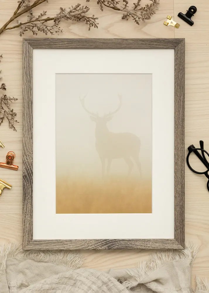 Moldura Fiorito Nogueira 50x70 cm - Passe-partout Branco 42x59,4 cm (A2)