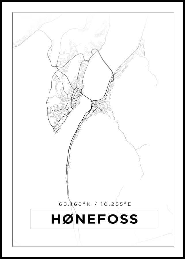 Mapa - Hønefoss - Cartaz Branco