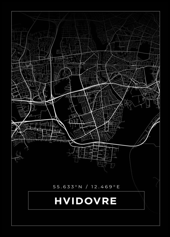 Mapa - Hvidovre - Cartaz Preto
