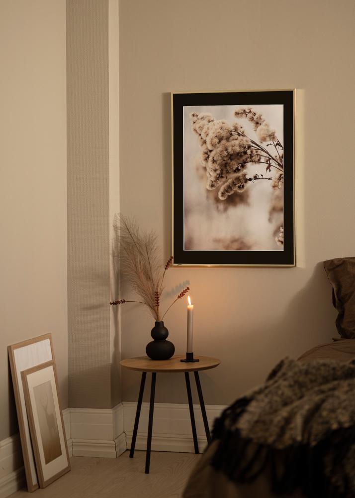 Moldura Alumínio Brilhante Dourado 70x100 cm - Passe-partout Preto 62x85 cm