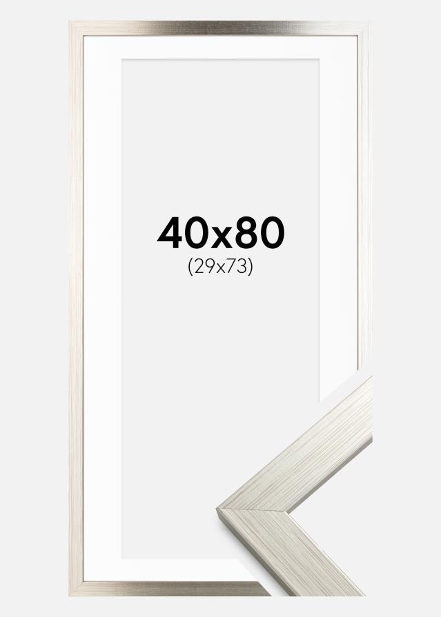 Moldura Silver Wood 40x80 cm - Passe-partout Branco 30x74 cm