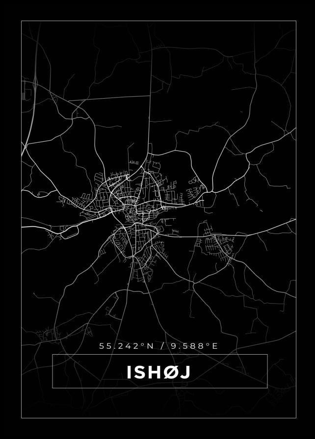 Mapa - Ishøj - Cartaz Preto