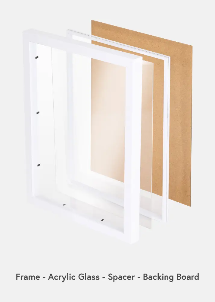 BGA Moldura caixa Vidro acrílico Branco 29,7x42 cm (A3)