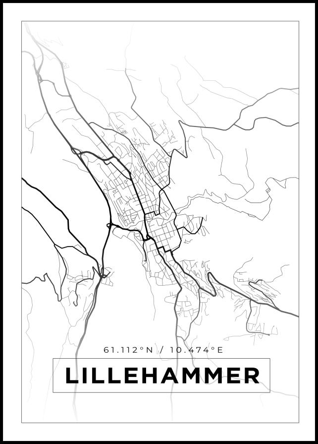 Mapa - Lillehammer - Cartaz Branco