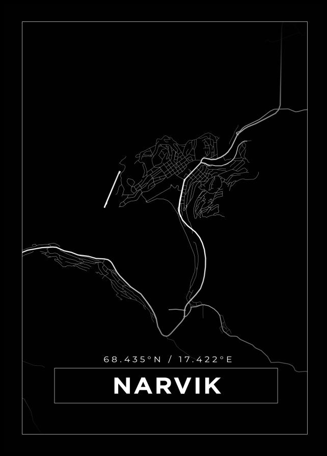 Mapa - Narvik - Cartaz Preto