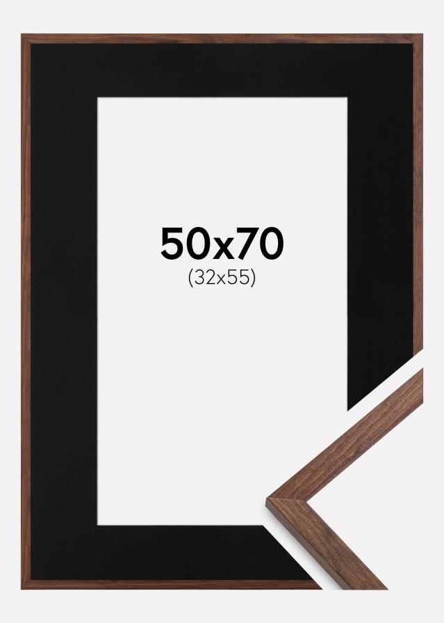 Moldura Galant Nogueira 50x70 cm - Passe-partout Preto 33x56 cm