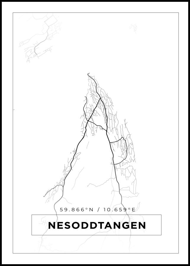 Mapa - Nesoddtangen - Cartaz Branco