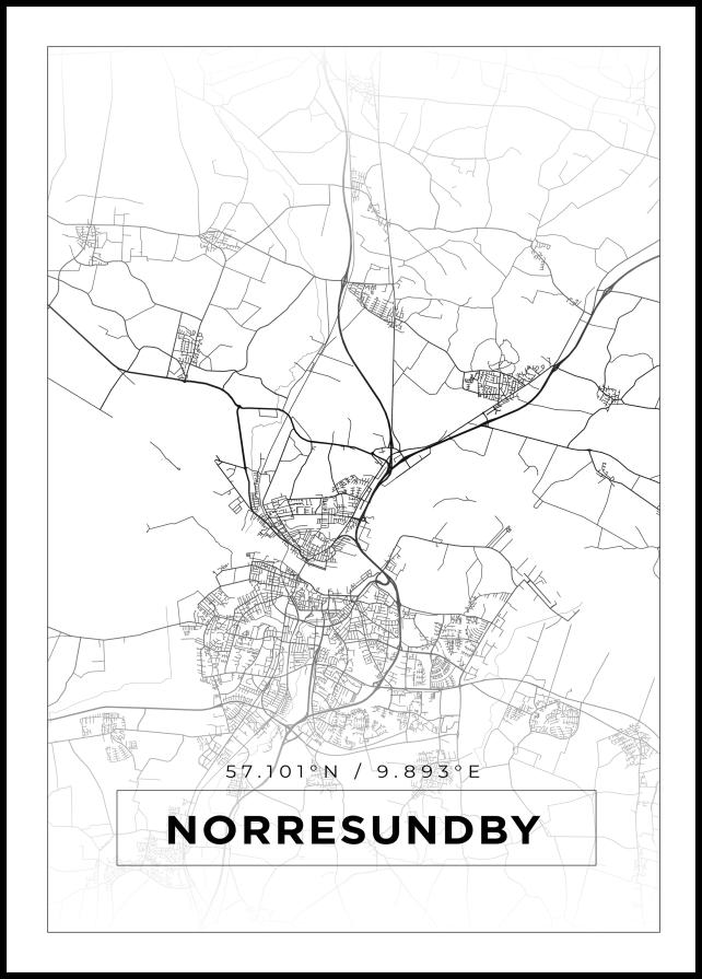 Mapa - Norresundby - Cartaz Branco