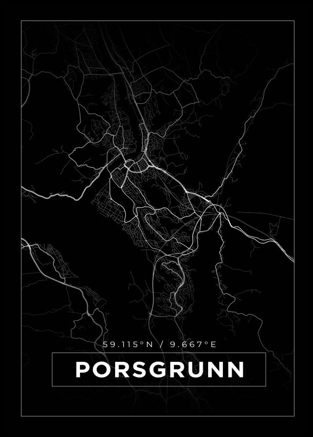 Mapa - Porsgrunn - Cartaz Preto