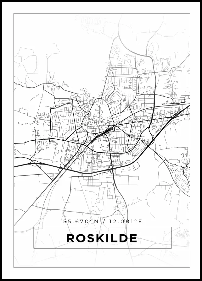 Mapa - Roskilde - Cartaz Branco