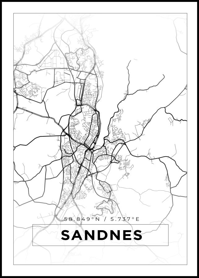 Mapa - Sandnes - Cartaz Branco