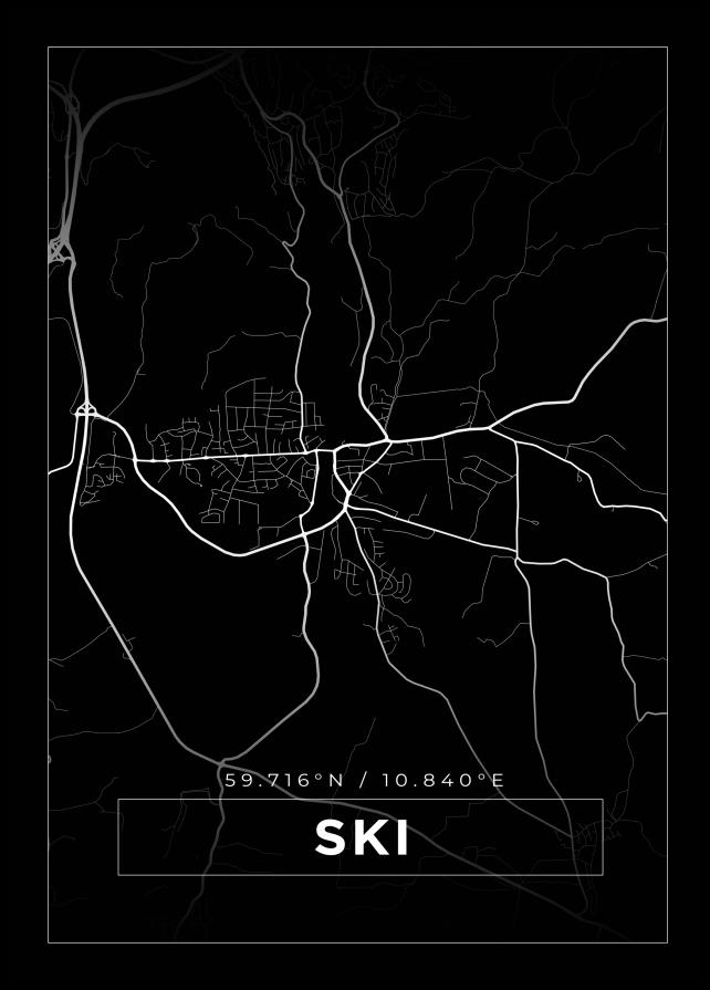 Mapa - Ski - Cartaz Preto