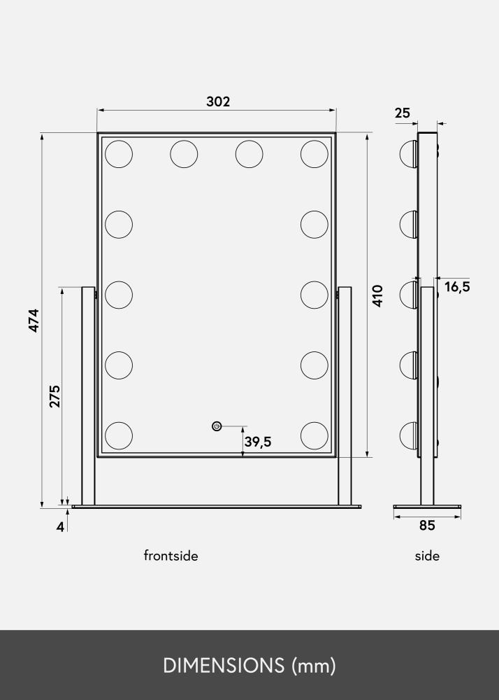 KAILA Espelho para toucador I Branco - 36x47 cm