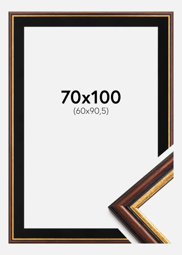Moldura Siljan Castanho 70x100 cm - Passe-partout Preto 61x91,5 cm