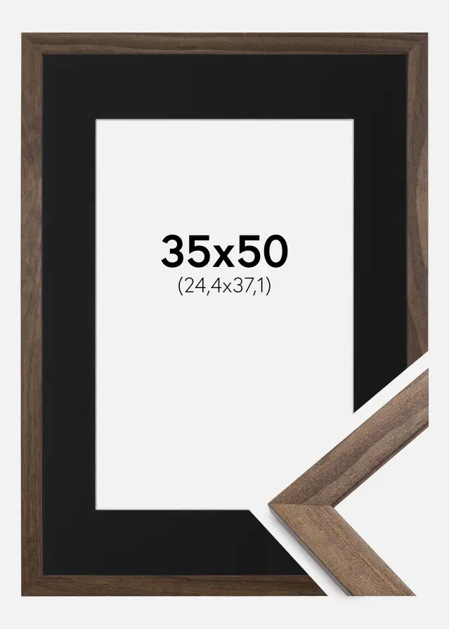 Moldura Stilren Nogueira 35x50 cm - Passe-partout Preto 10x15 inches
