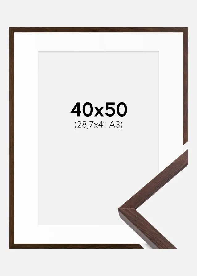 Moldura E-Line Nogueira 40x50 cm - Passe-partout Branco 29,7x42 cm (A3)