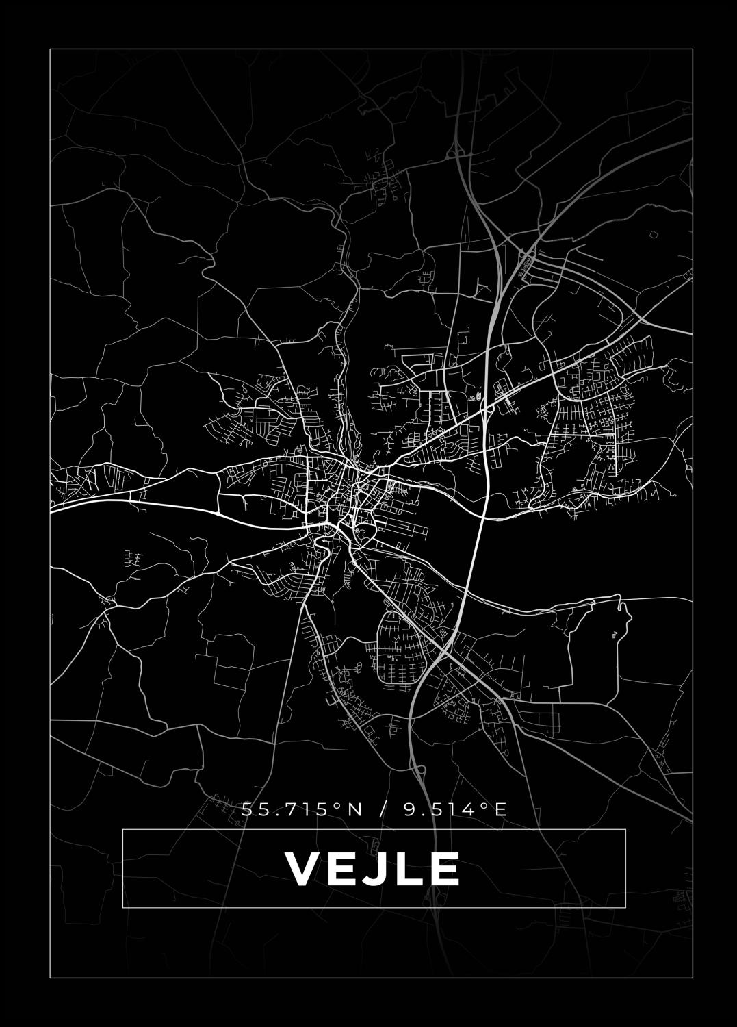 Product Image for Mapa - Vejle - Cartaz Preto (21x29.7 cm (A4))