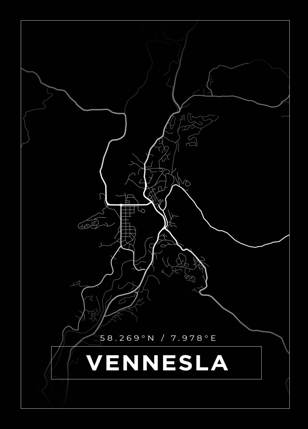 Product Image for Mapa - Vennesla - Cartaz Preto (21x29.7 cm (A4))