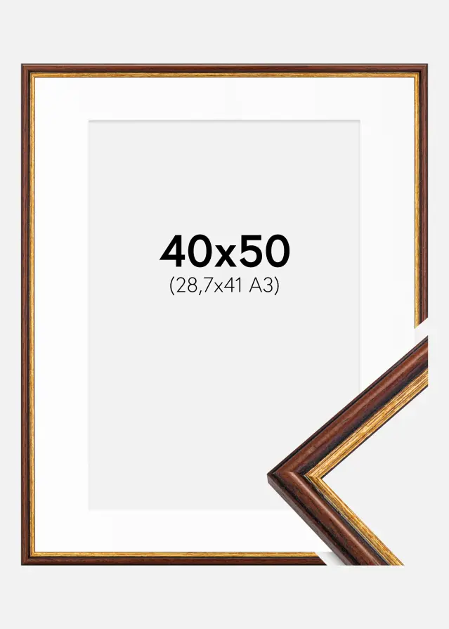 Moldura Horndal Castanho 40x50 cm - Passe-partout Branco 29,7x42 cm (A3)