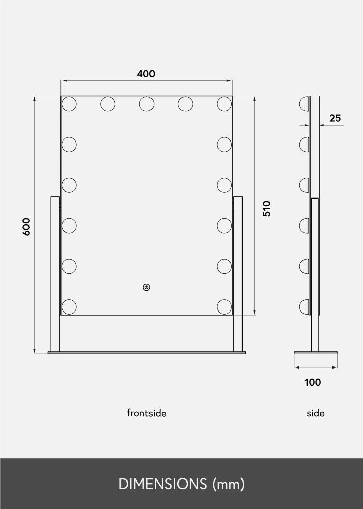 KAILA Espelho para toucador VI Preto- 46x60 cm