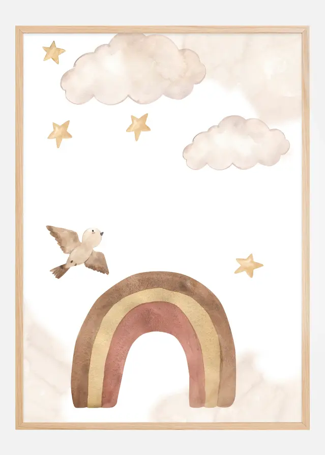 Aquarell Painting Rainbow and Clouds Póster