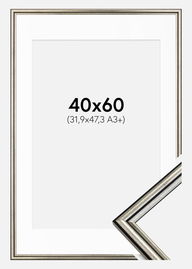 Moldura Horndal Prateado 40x60 cm - Passe-partout Branco 32,9x48,3 cm (A3+)