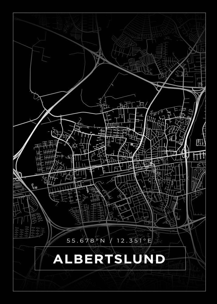 Mapa - Albertslund - Cartaz Preto