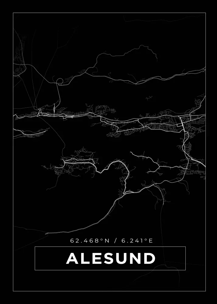 Mapa - Alesund - Cartaz Preto