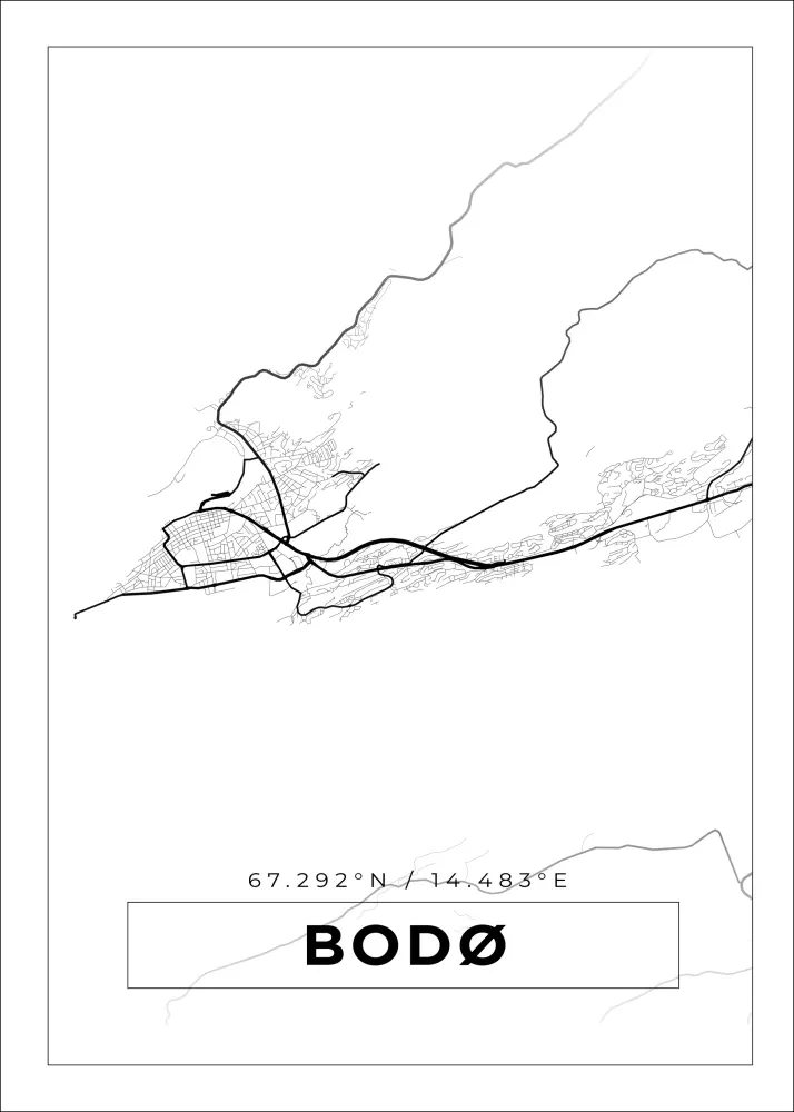 Mapa - Bodø - Cartaz Branco