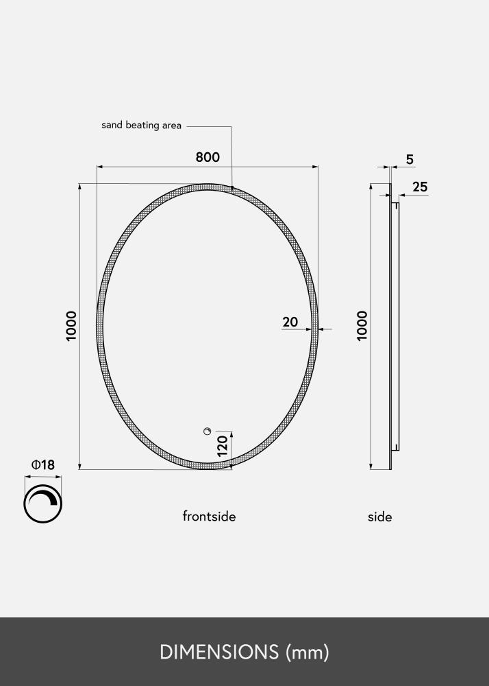 KAILA Espelho Oval LED 80x100 cm