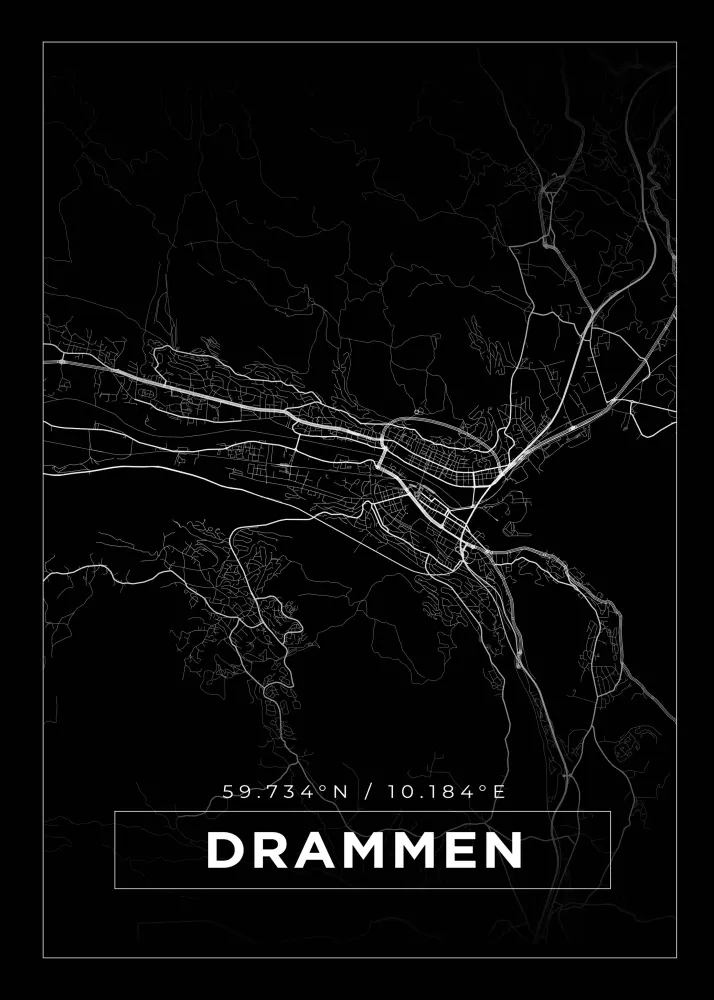 Mapa - Drammen - Cartaz Preto