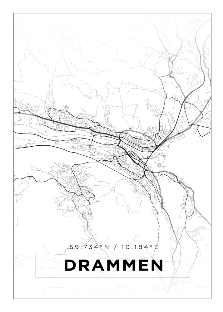 Mapa - Drammen - Cartaz Branco