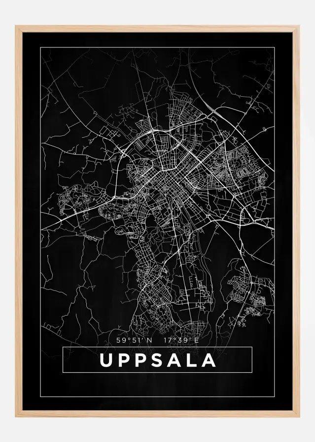 Mapa - Uppsala - Cartaz Preto