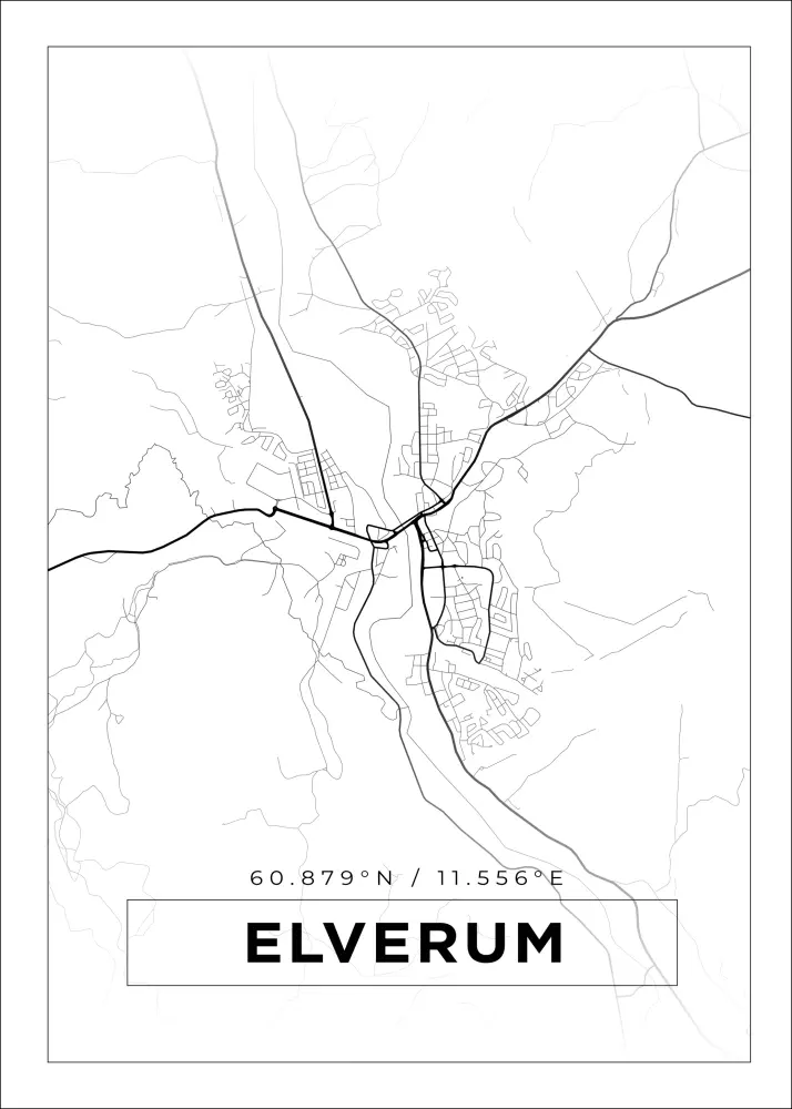 Mapa - Elverum - Cartaz Branco