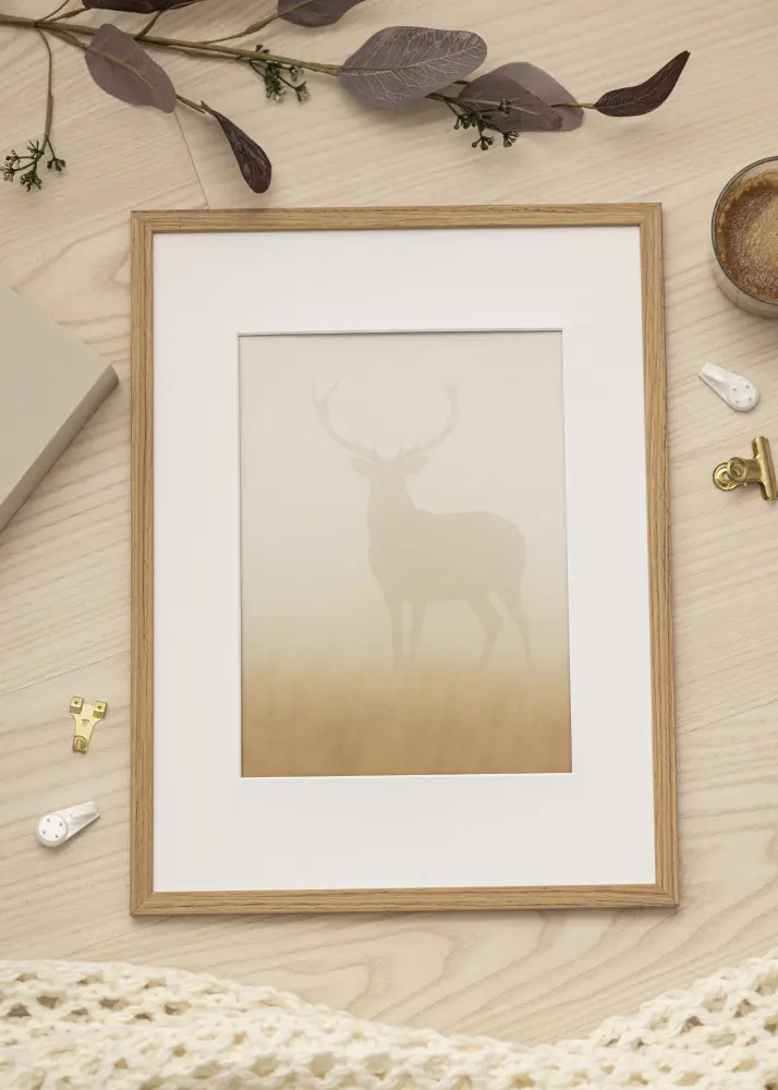 Moldura Edsbyn Teca 40x50 cm - Passe-partout Branco 29,7x42 cm (A3)