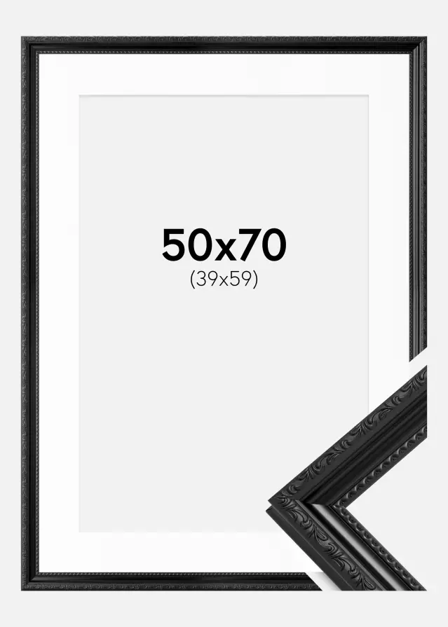 Moldura Abisko Preto 50x70 cm - Passe-partout Branco 40x60 cm