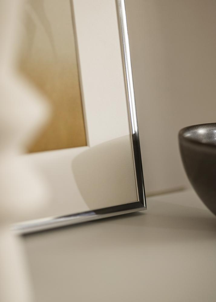 Moldura Alumínio Brilhante Prateado 30x40 cm - Passe-partout Branco 20x30 cm