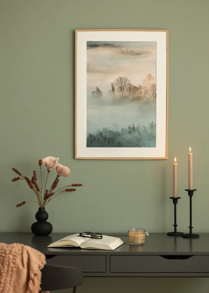 Moldura Carvalho Fino 30x40 cm - Passe-partout Branco 21x29,7 cm (A4)