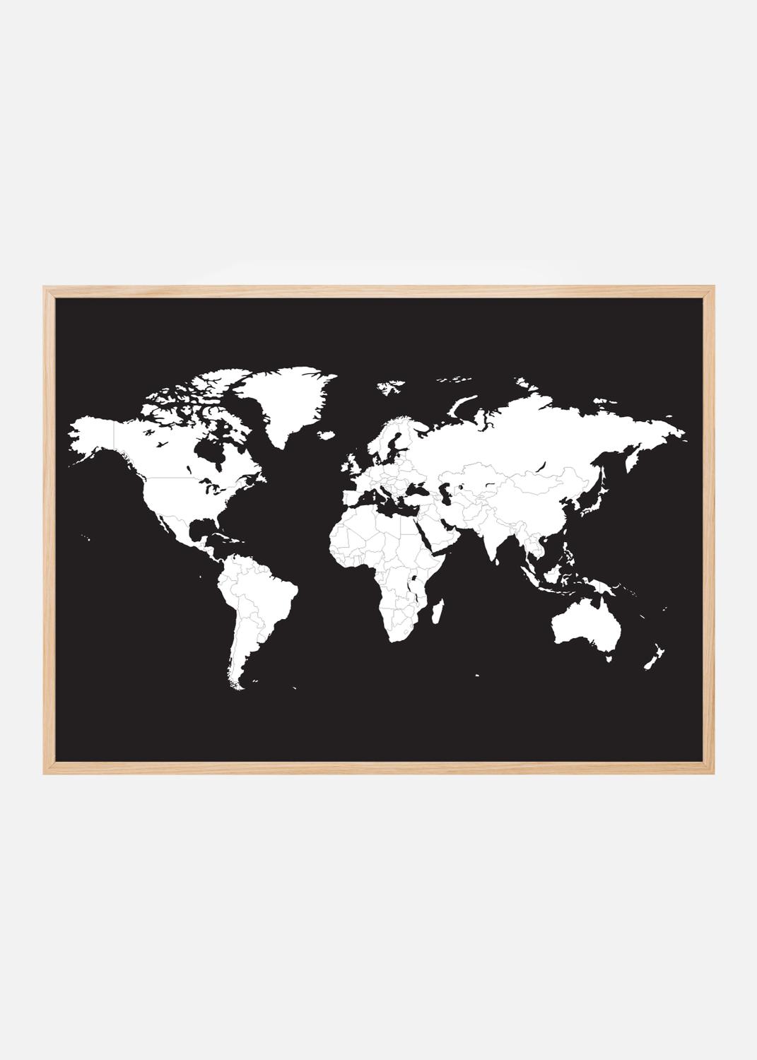Product Image for Mapa-mundo Branco com fundo preto Póster (21x29.7 cm (A4))