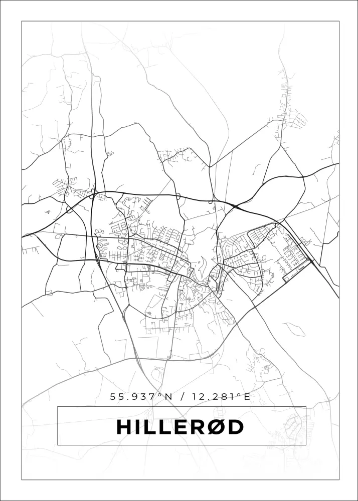 Mapa - Hillerød - Cartaz Branco