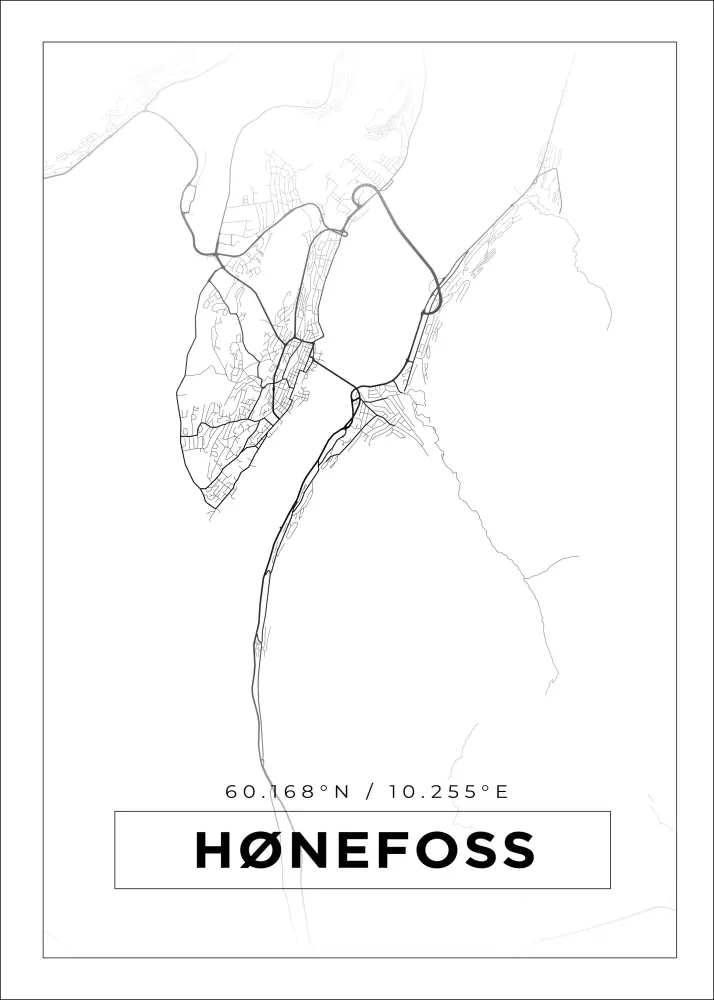 Mapa - Hønefoss - Cartaz Branco