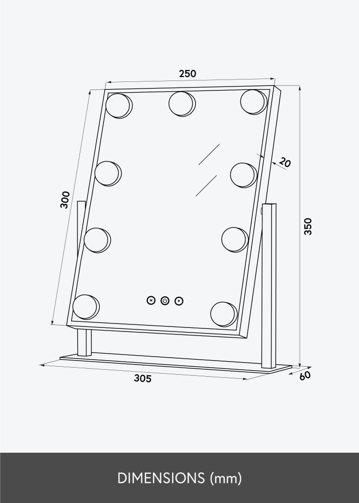 KAILA Espelho para toucador Hollywood 9 Branco 25x30 cm