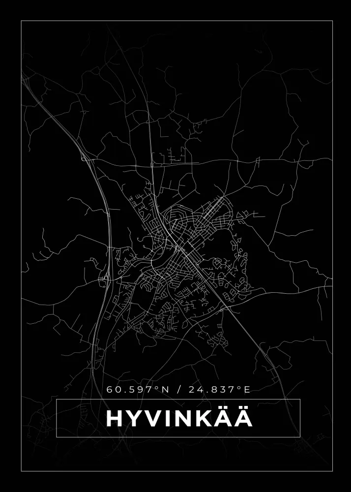 Mapa - Hyvinkää - Cartaz Preto
