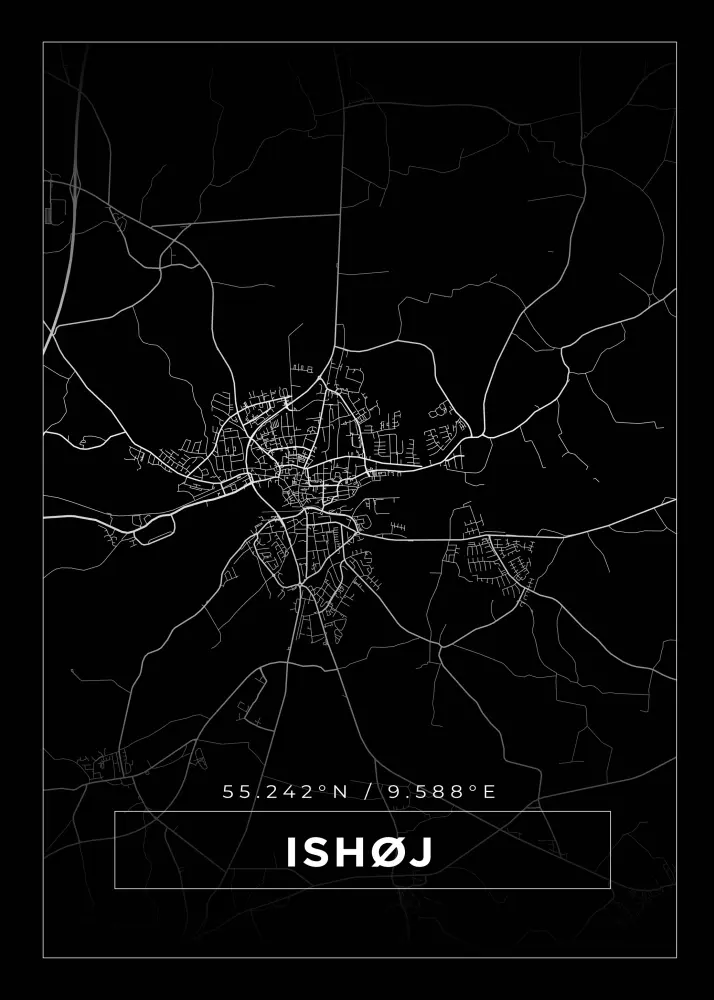 Mapa - Ishøj - Cartaz Preto